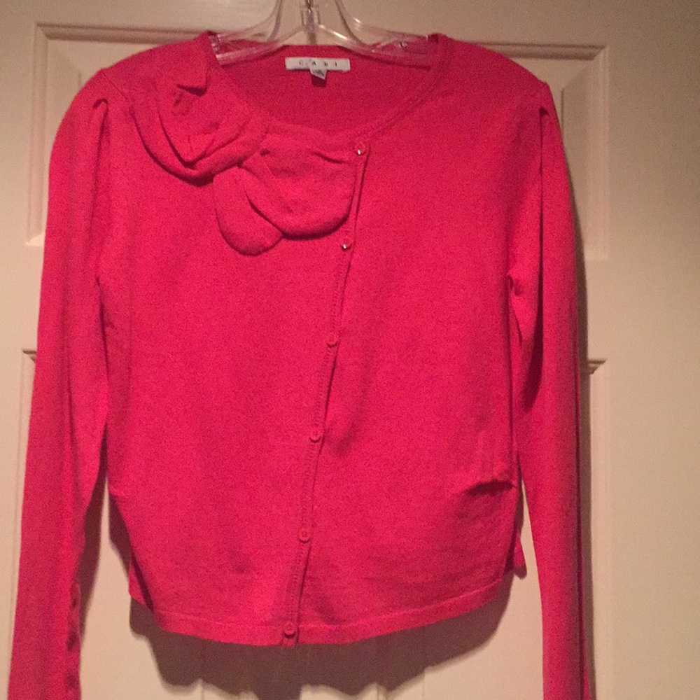 CAbi Very Pink Cardigan W/Huge Bow on Right Side.S